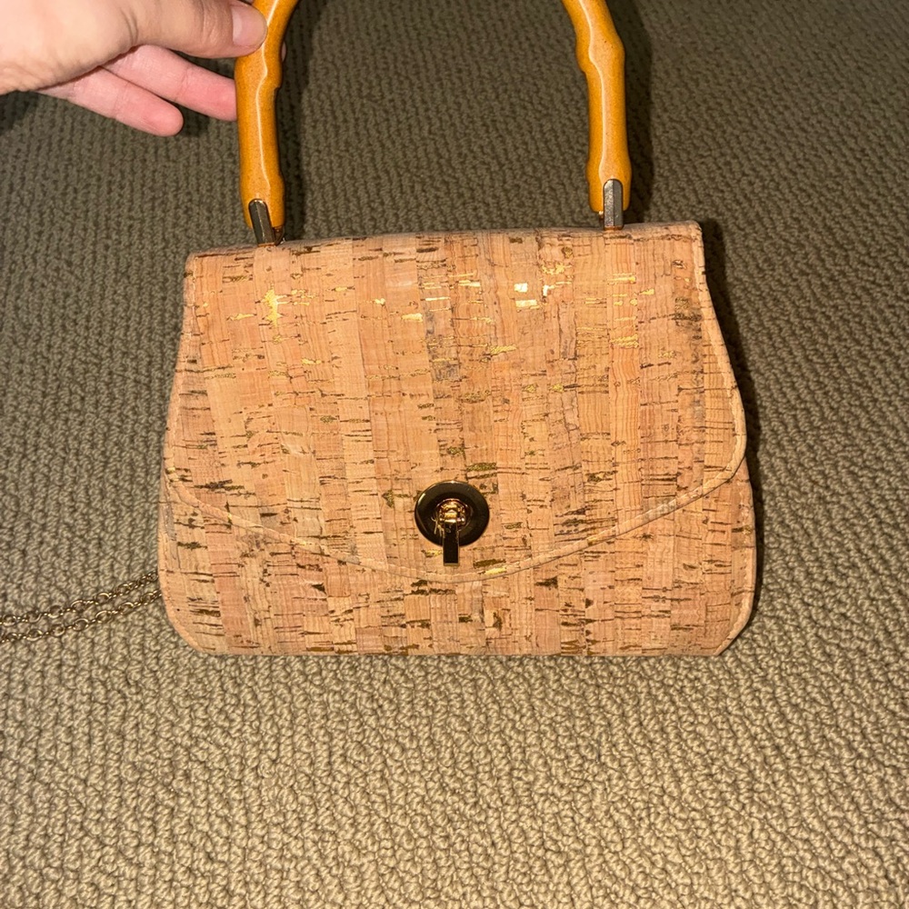 Elegant Tan Handbag with Gold Accents